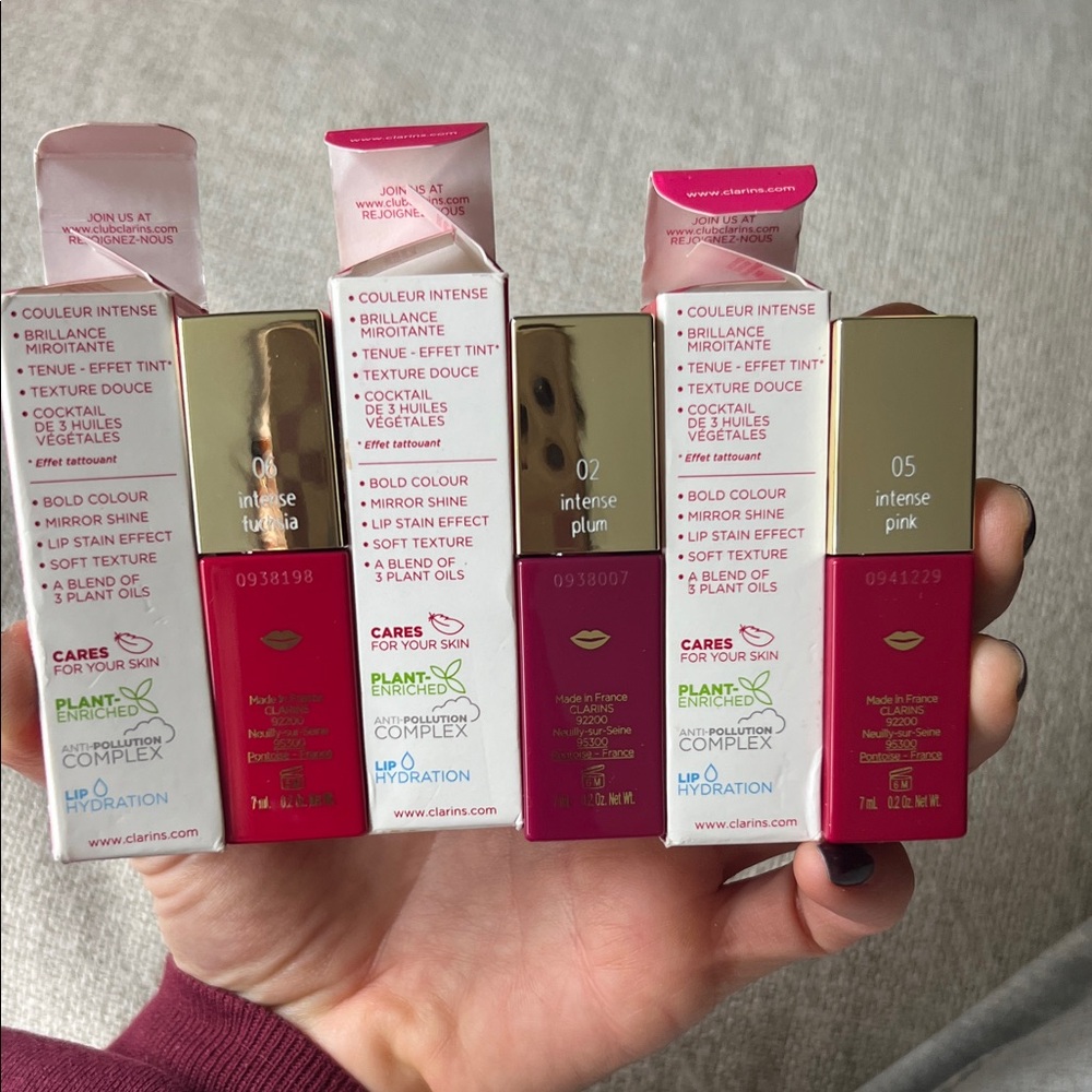 Set of 3 NWT Clarins Lip Comfort Oil Intense - Pink, Plum, Fuchsia available - Picture 3 of 3